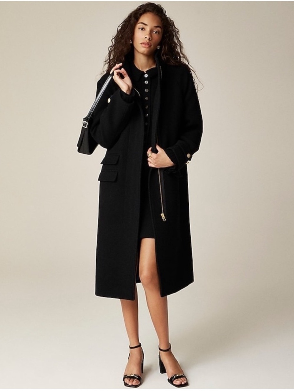 NEW J. Crew Long Toscana coat in black Italian stadium-cloth wool blend CE178 0P